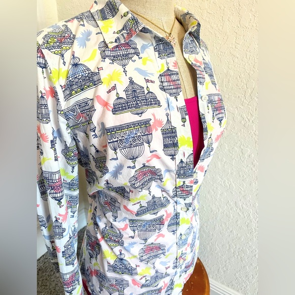 Talbots Bird Cage Print Button Down Cotton Blouse Size S - Picture 8 of 9